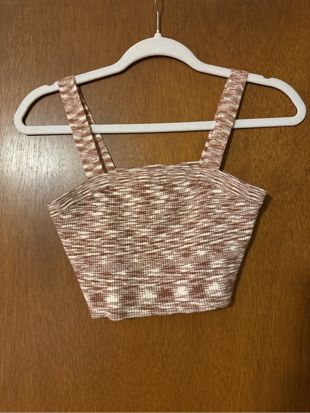 Forever 21 Brown and Cream Marled Knit Square-Neck Crop Top